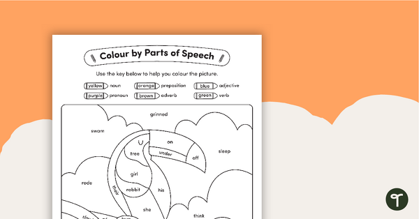 Go to Colour by Parts of Speech - Nouns, Verbs, Adjectives, Pronouns, Prepositions and Adverbs - Toucan teaching resource