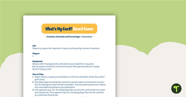 What's My Card? Fractions, Decimals and Percentages Board Game teaching resource