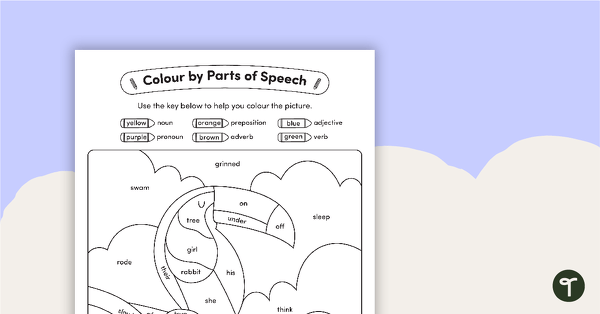 Go to Colour by Parts of Speech - Nouns, Verbs, Adjectives, Pronouns, Prepositions and Adverbs - Toucan teaching resource