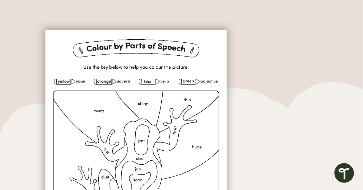 Colour by Parts of Speech - Nouns, Verbs, Adjectives, Adverbs - Frog teaching resource