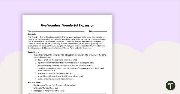 Five Wonders Theme Park: Wonderful Expansion – Project teaching resource