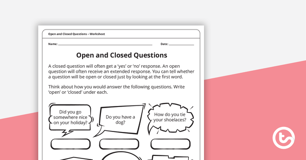 Preview image for Open and Closed Questions – Worksheet - teaching resource