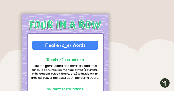 Four in a Row Game - a_e Words teaching resource