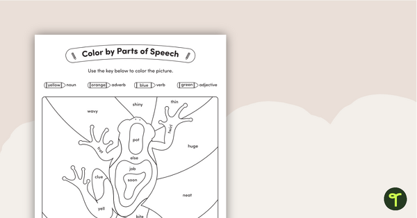 Preview image for Color by Parts of Speech - Nouns, Verbs, Adjectives, Adverbs - Frog - teaching resource