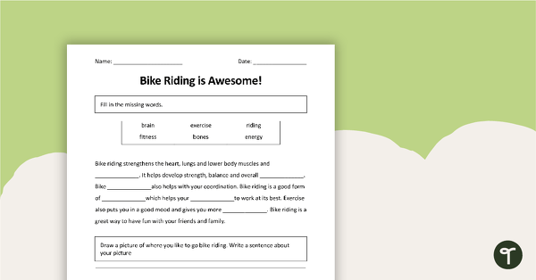 Go to Bike Riding is Awesome! - Comprehension Worksheet teaching resource