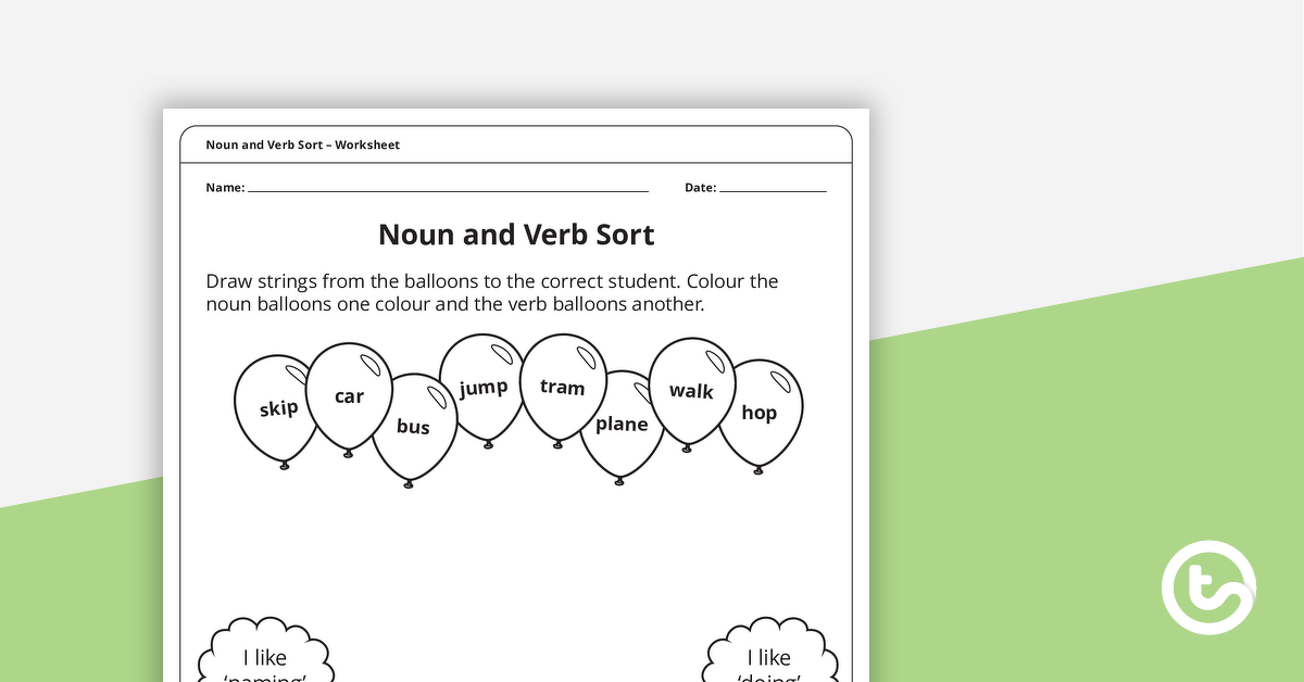 Noun and Verb Sort – Worksheet teaching resource