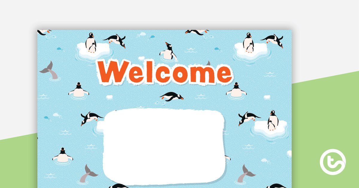 企鹅的预览图像 - 欢迎标志和名称标签 - 教学资源