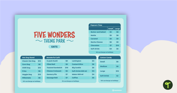 Five Wonders Theme Park Stimulus – Task Cards teaching resource