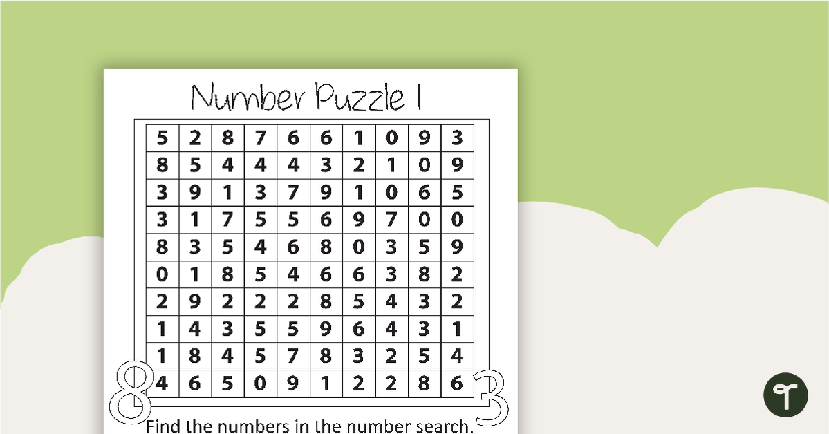 Number Wordsearch with Solution - 1 teaching resource