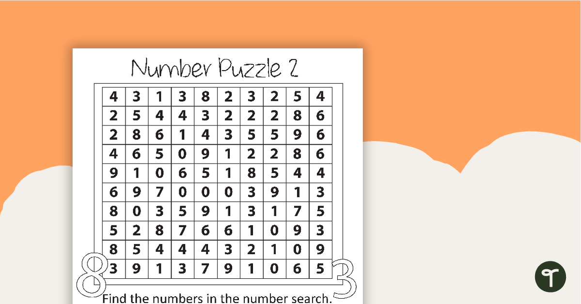Number Wordsearch with Solution - 2 teaching resource