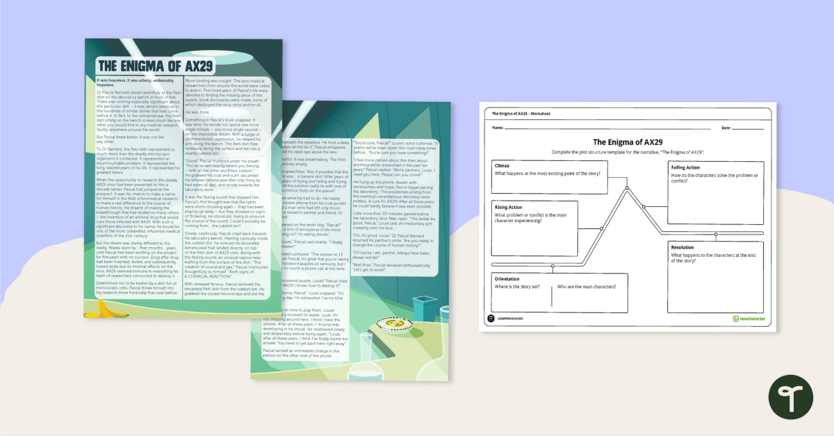 The Enigma of AX29 - Narrative Plot Worksheet teaching resource