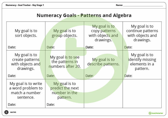 Goal Labels - Patterns and Algebra (Key Stage 1) teaching resource