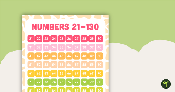 Go to Numbers 21 -130 Chart teaching resource