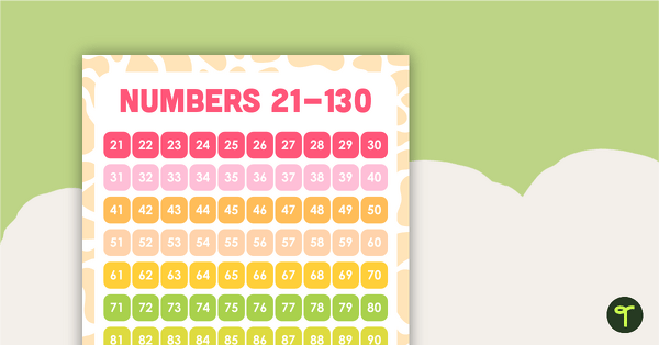 Preview image for Numbers 21 -130 Chart - teaching resource