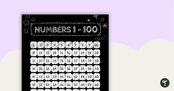 Go to Funky Chalkboard BW - Numbers 1 to 100 Chart teaching resource