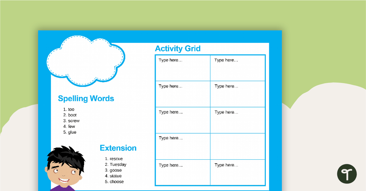 Weekly Spelling Words and Activity Grid - Lower Years teaching resource