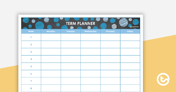 Go to Editable Blue Chalkboard Themed 9, 10 and 11 Week Term Planners teaching resource