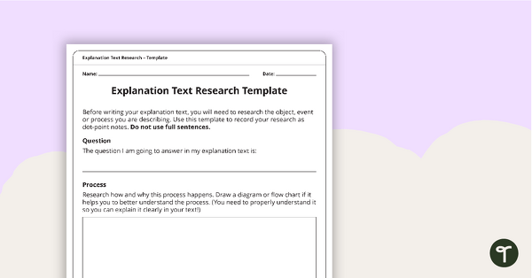 Go to Explanation Text Research Template teaching resource