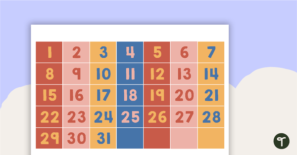 Blue Rainbow Boho - Classroom Calendar teaching resource