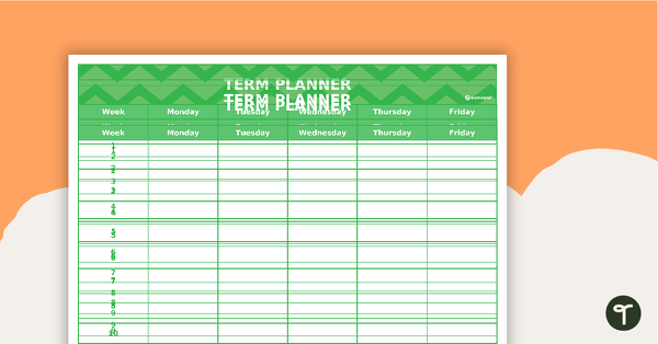 Editable Green Chevrons Themed 9, 10 and 11 Week Term Planners teaching resource