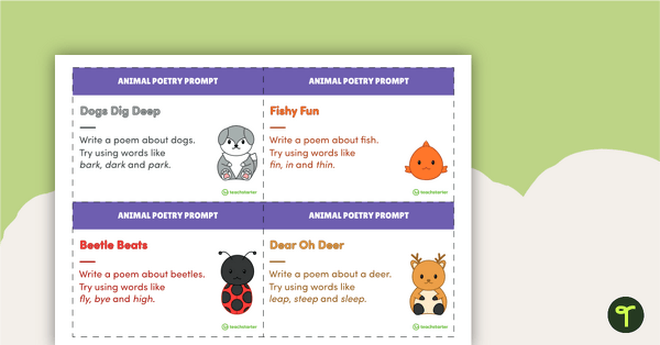 Animal Poetry Prompts Task Cards for Year 1 and Year 2 teaching resource