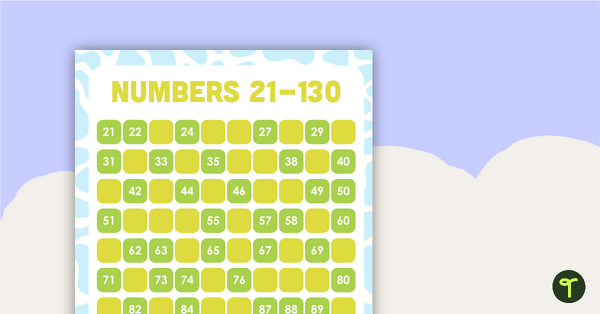 Numbers 21 -130 Chart - Missing Numbers teaching resource