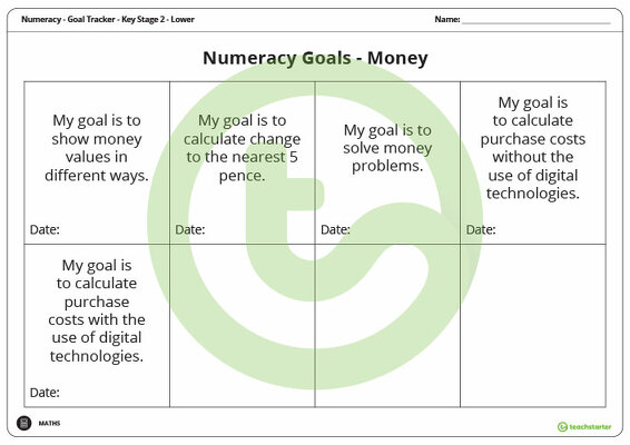 Goal Labels - Money (Key Stage 2 - Lower) teaching resource