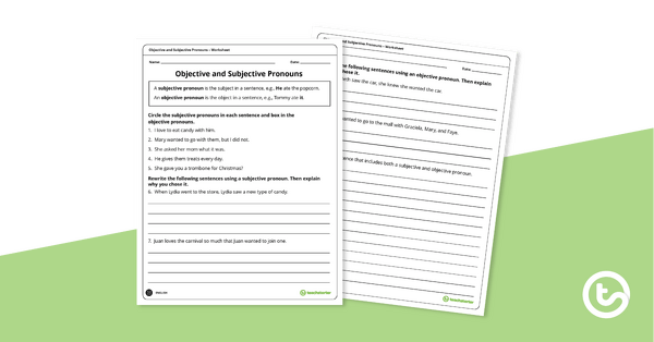 Objective and Subjective Pronouns Worksheet teaching resource