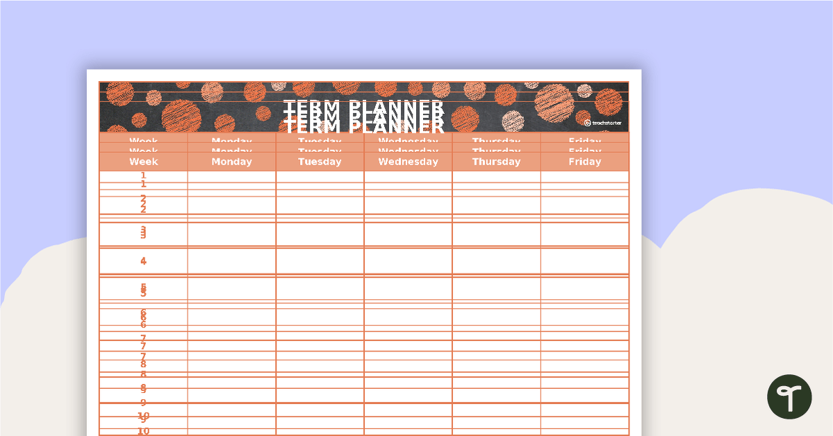 Editable Orange Chalkboard Themed 9, 10 and 11 Week Term Planners teaching resource