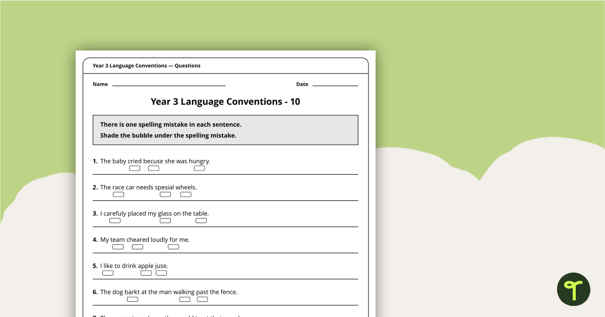 NAPLAN - Language Conventions - Spelling 10, 11 And 12 (Year 3) teaching resource