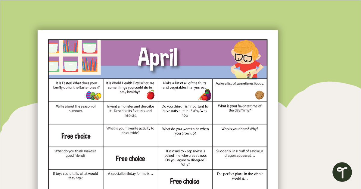 April Writing Prompts - Lower Grades teaching resource