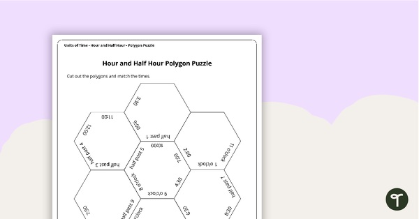 Hour and Half Hour Time Polygon Puzzle teaching resource