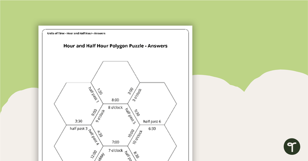 Hour and Half Hour Time Polygon Puzzle teaching resource