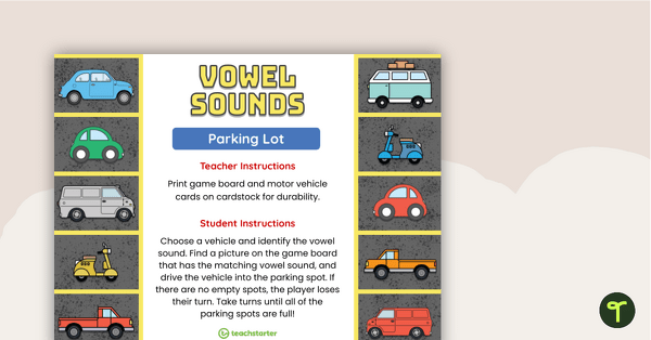 Vowel Sounds Parking Lot Game teaching resource
