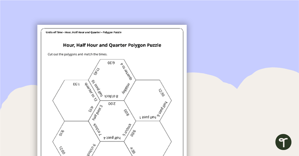 Go to Hour, Half Hour and Quarter Time Polygon Puzzle teaching resource