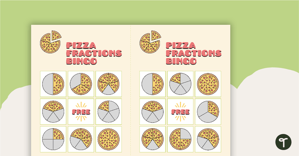Pizza Fraction Bingo - Halves, Thirds, Quarters, Fifths teaching resource
