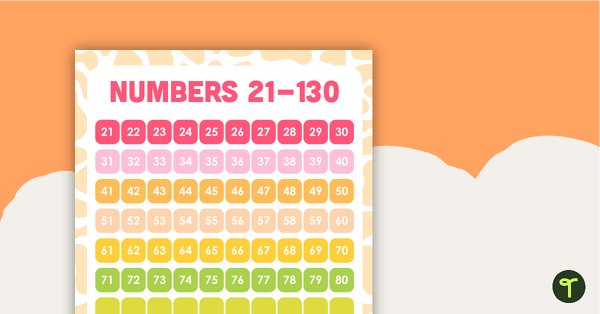 Preview image for Numbers 21 -130 Chart - Missing Numbers From 80 - teaching resource
