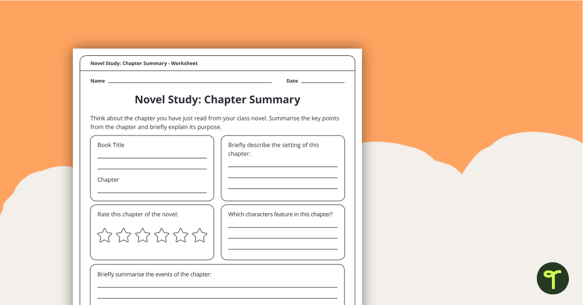 Novel Study – Chapter Summary Worksheet teaching resource