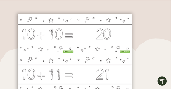 10 to 30 Two-Digit Addition Flashcards – Stars BW (Horizontal) teaching resource