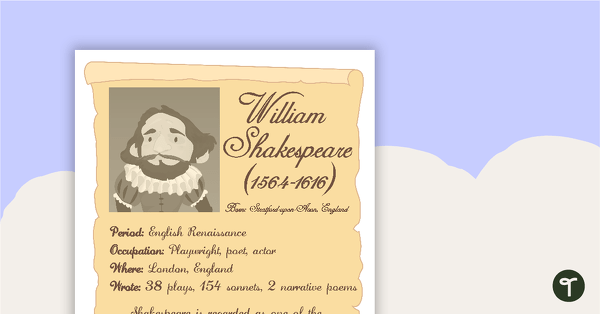 William Shakespeare Fact Sheet teaching resource