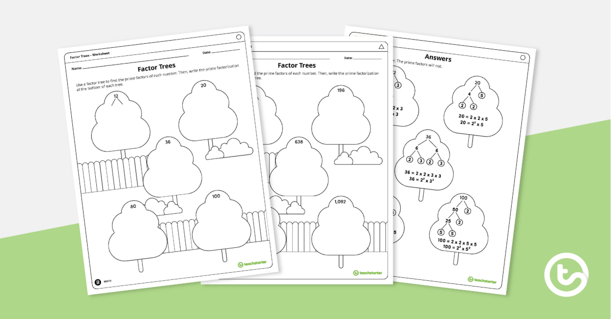Factor Trees Worksheet Set teaching resource