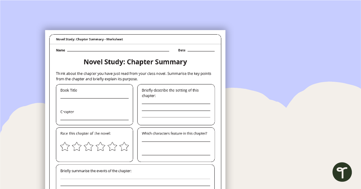 Novel Study - Chapter Summary Worksheet teaching resource