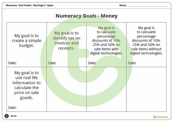 Goal Labels - Money (Key Stage 2 - Upper) teaching resource