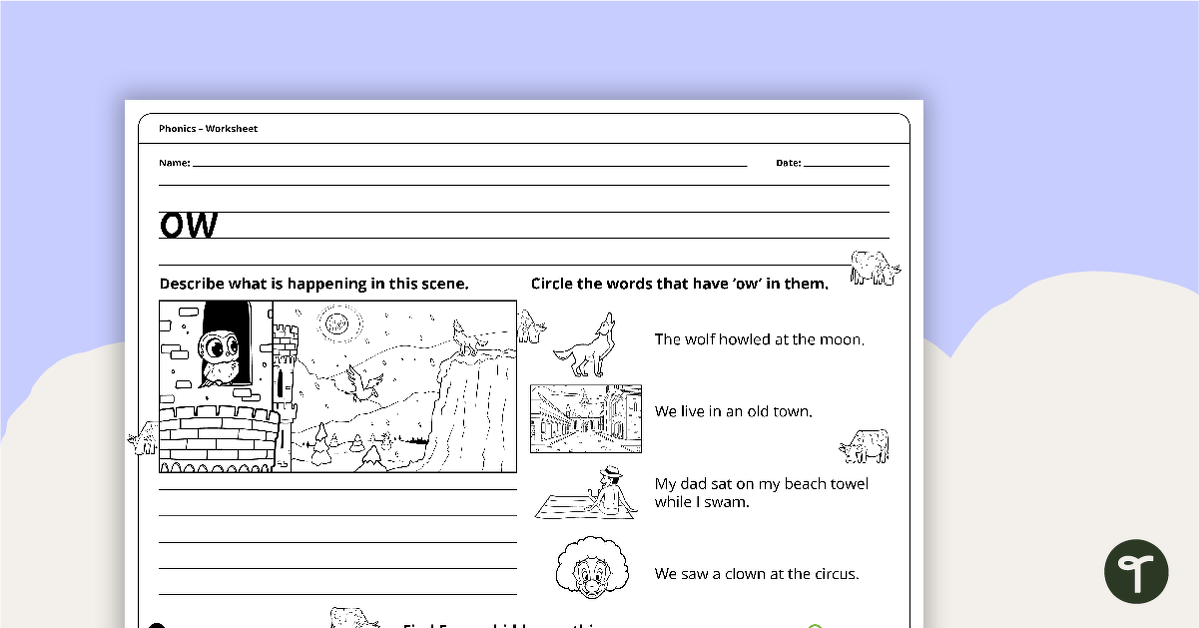 Digraph Worksheet - ow teaching resource