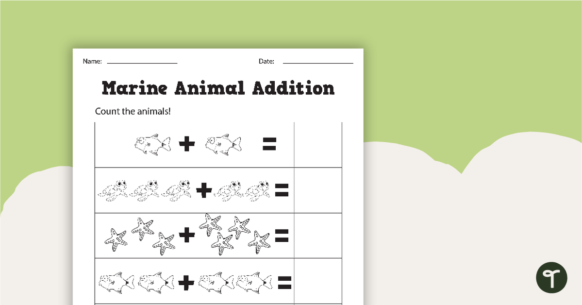 Marine Animal Addition Worksheet teaching resource