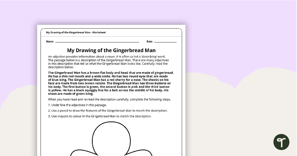 My Drawing of the Gingerbread Man Worksheet teaching resource