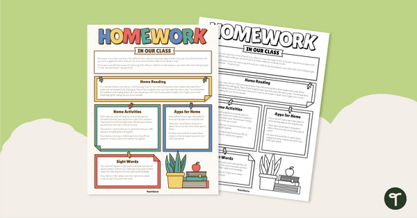 Image of Homework Information Sheet - Editable Template