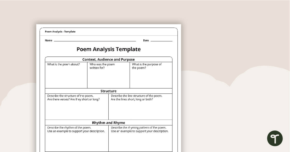 Poetry Analysis Template teaching resource