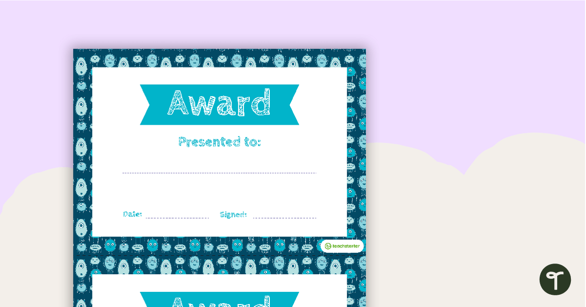 Monster Pattern - Award Certificate teaching resource