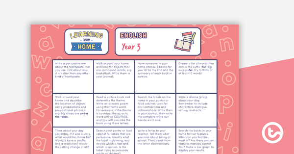 Year 3 – Week 1 Learning from Home Activity Grids teaching resource